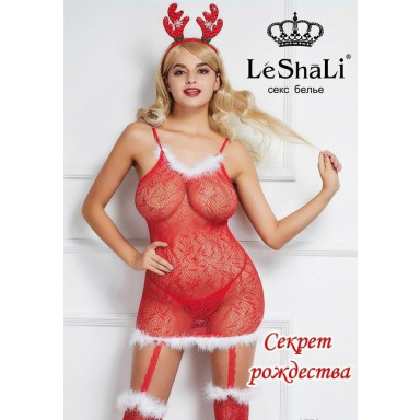 Новогодний эротический костюм - Секрет Рождества № 2, S-M-L, красный, белый, фото