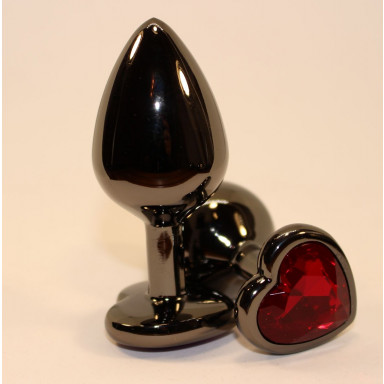 Чёрная пробка с красным сердцем-кристаллом - 7 см., фото