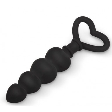 Черная рельефная анальная цепочка с ручкой-сердечком - 15 см. фото 2