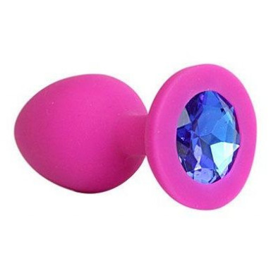 Ярко-розовая анальная пробка с синим кристаллом - 9,5 см., фото