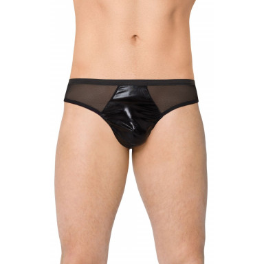 Мужские трусы-стринги из сетки и материала wet-look, XL, черный, фото
