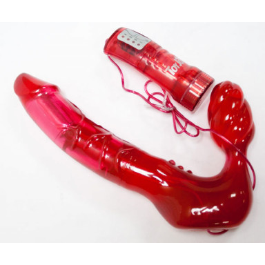 Безремневой вагинальный страпон с вибратором Bend Over Boyfriend Red - 21 см. фото 4