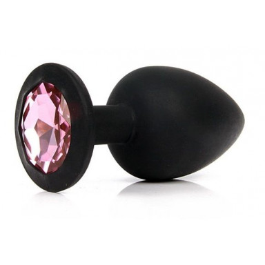 Чёрная силиконовая пробка с розовым кристаллом размера S - 6,8 см., фото