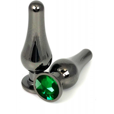 Черная удлиненная анальная пробка с зеленым кристаллом - 8 см., фото