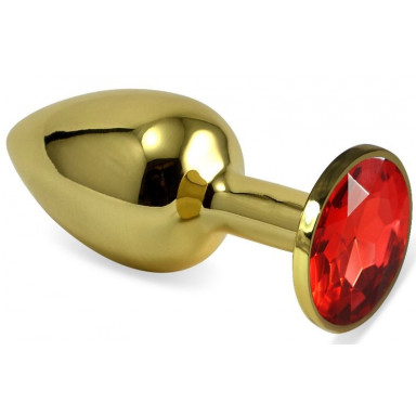 Золотистая анальная пробка с красным кристаллом - 8 см., фото