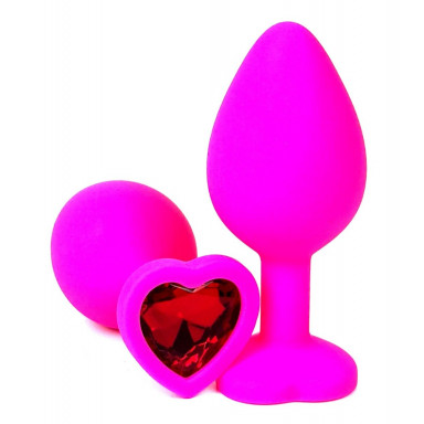 Розовая силиконовая пробка с красным кристаллом-сердцем - 8 см., фото