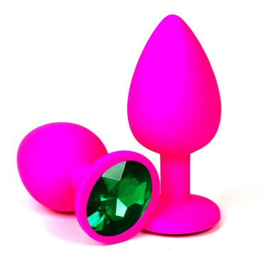 Розовая силиконовая пробка с зеленым кристаллом - 8,5 см., фото