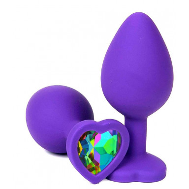 Фиолетовая пробка с разноцветным кристаллом-сердечком - 8 см.