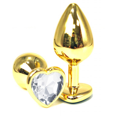 Золотистая анальная пробка с прозрачным кристаллом-сердцем - 6 см., фото