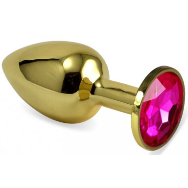 Золотистая анальная пробка с розовым кристаллом - 6,5 см., фото