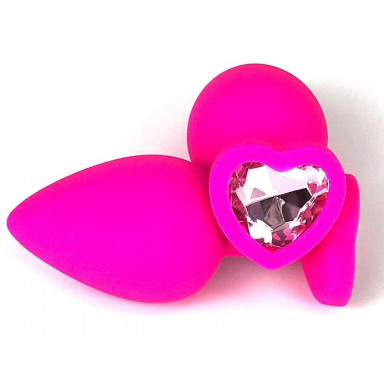 Розовая силиконовая пробка с нежно-розовым кристаллом-сердцем - 8 см., фото