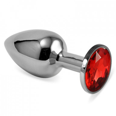 Серебристая анальная пробка с красным кристаллом размера S - 7 см., фото