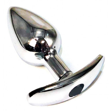 Серебристая анальная пробка для ношения с черным кристаллом - 6 см., фото