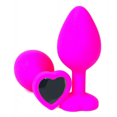 Розовая силиконовая пробка с черным кристаллом-сердцем - 8,5 см., фото