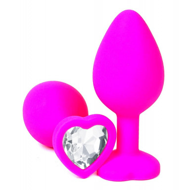 Розовая силиконовая пробка с прозрачным кристаллом-сердцем - 8 см., фото