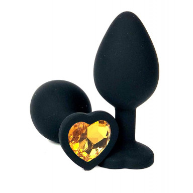 Черная силиконовая пробка с оранжевым кристаллом-сердцем - 8 см., фото