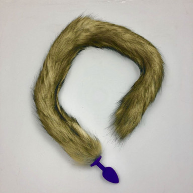 Фиолетовая анальная пробка с длинным лисьим хвостом, фото