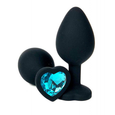 Черная силиконовая пробка с голубым кристаллом-сердцем - 8,5 см., фото