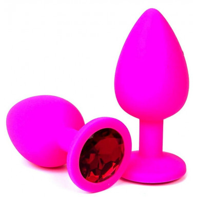 Розовая силиконовая пробка с красным кристаллом - 7 см., фото
