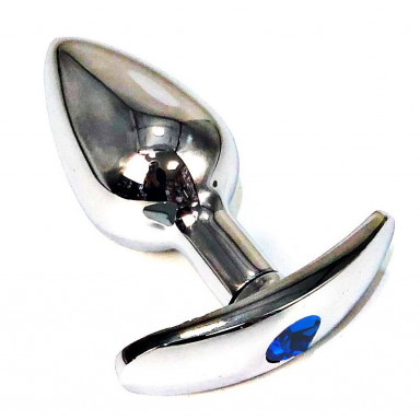 Серебристая анальная пробка для ношения с синим кристаллом - 6 см., фото
