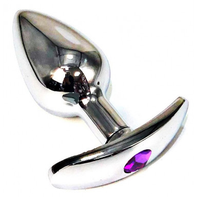 Серебристая анальная пробка для ношения с фиолетовым кристаллом - 6 см., фото
