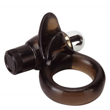 Дымчатое эрекционное кольцо VIBRO RING CLITORAL TONGUE BLACK, фото