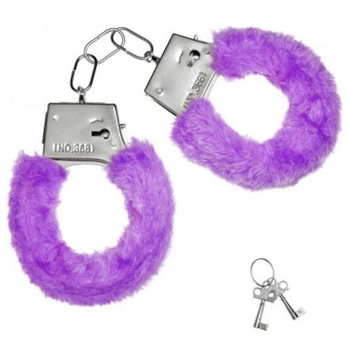 Металлические наручники с фиолетовой меховой опушкой и ключиками, фото