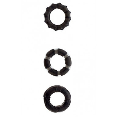 Набор из 3 чёрных эрекционных колец MENZSTUFF STRETCHY COCK RINGS, фото