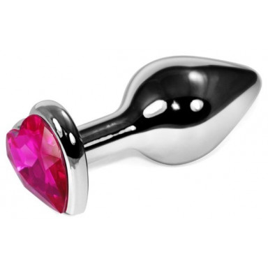 Серебристая анальная пробка с розовым кристаллом-сердечком - 8 см., фото