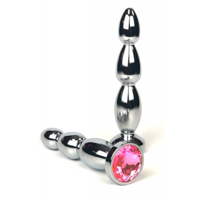 Серебристая анальная ёлочка с нежно-розовым кристаллом - 12 см., фото