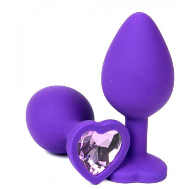 Фиолетовая силиконовая пробка с сиреневым кристаллом-сердечком - 7 см., фото