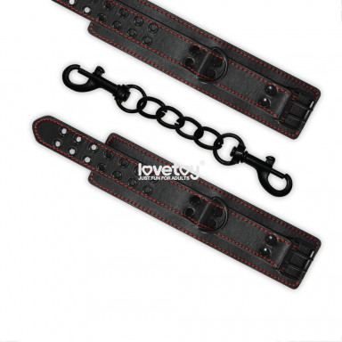 Черные наручники Bondage Fetish Pleasure Handcuffs с контрастной строчкой фото 3