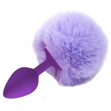 Фиолетовая анальная пробка с пушистым сиреневым хвостиком зайки, фото