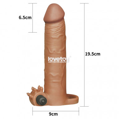 Коричневая вибронасадка-удлинитель на пенис Add 3 Pleasure X Tender Vibrating Penis Sleeve - 19,5 см. фото 2