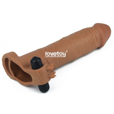 Коричневая вибронасадка-удлинитель на пенис Add 3 Pleasure X Tender Vibrating Penis Sleeve - 19,5 см. фото 3