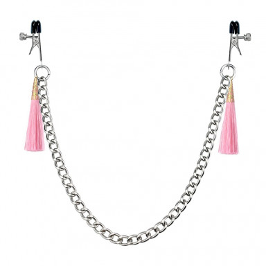 Зажимы на соски с розовыми кистями Tassel Nipple Clamp With Chain, фото