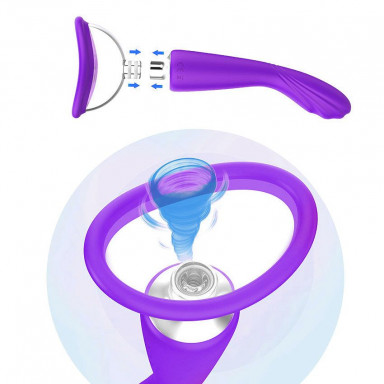 Фиолетовый вибратор с вакуумной чашей Alon - 22 см. фото 3