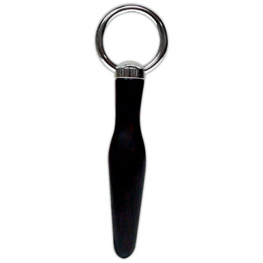 Анальный массажер с серебристой ручкой-кольцом - 10,5 см., фото