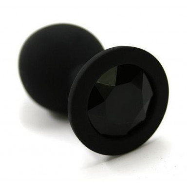 Черная силиконовая анальная пробка с черным стразом - 8 см., фото