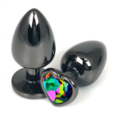 Черная анальная пробка Vander с разноцветным кристаллом-сердечком - 6,8 см., фото