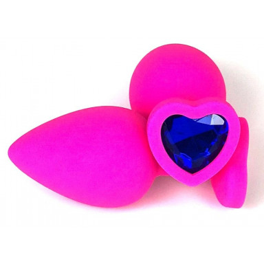Розовая силиконовая пробка с синим кристаллом-сердцем - 8 см., фото