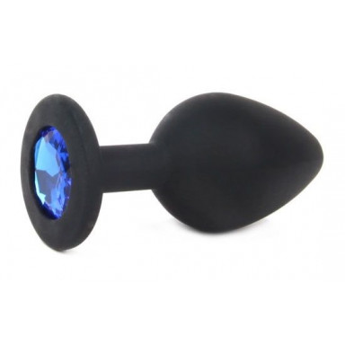 Чёрная силиконовая пробка с синим кристаллом размера L - 9,2 см., фото