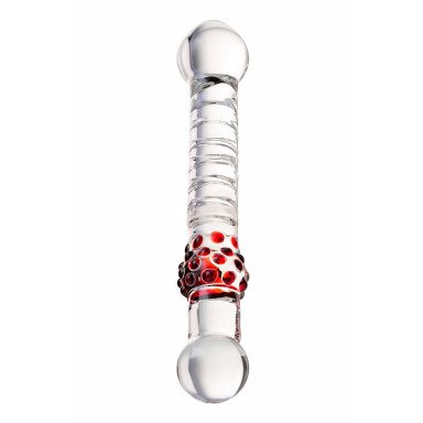Стеклянный стимулятор с ручкой-шаром и цветными пупырышками - 22 см., фото