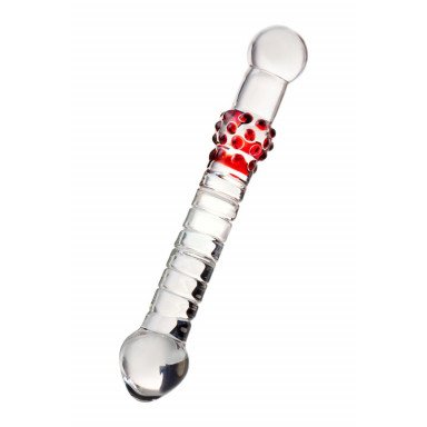 Стеклянный стимулятор с ручкой-шаром и цветными пупырышками - 22 см. фото 3