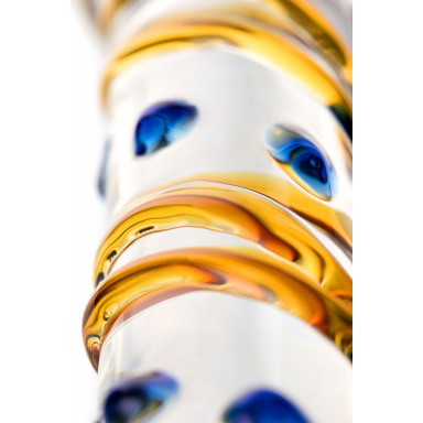 Стеклянный фаллос на подставке с цветными спиралями - 17,5 см. фото 2
