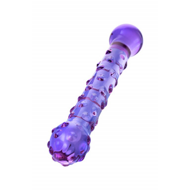 Фиолетовый стеклянный фаллоимитатор с шишечками - 19,5 см. фото 2