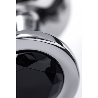 Большая серебристая анальная втулка с чёрным кристаллом - 8,5 см. фото 9