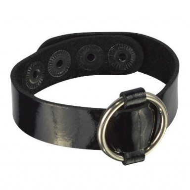 Черный лаковый кожаный браслет с колечком, фото