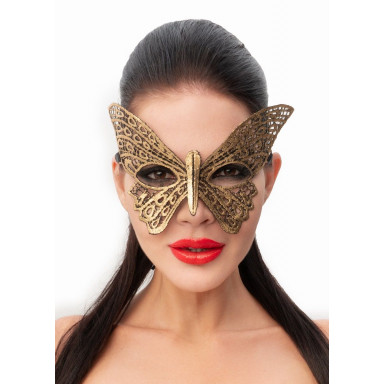 Золотистая женская карнавальная маска в форме бабочки, фото