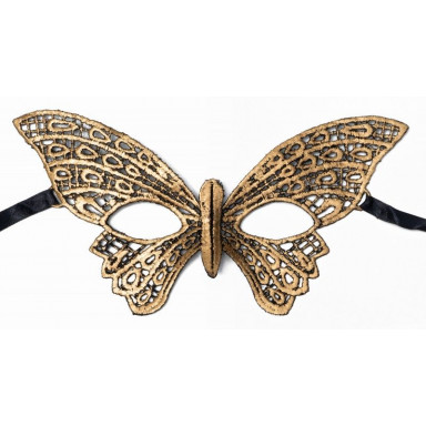 Золотистая женская карнавальная маска в форме бабочки фото 3